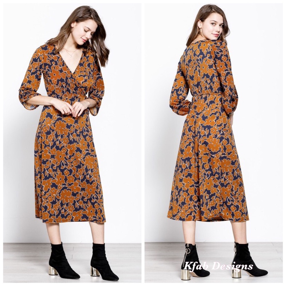 LAST ONE! V Neck Knit Midi Floral Print Wrap Dress! - Picture 3 of 11